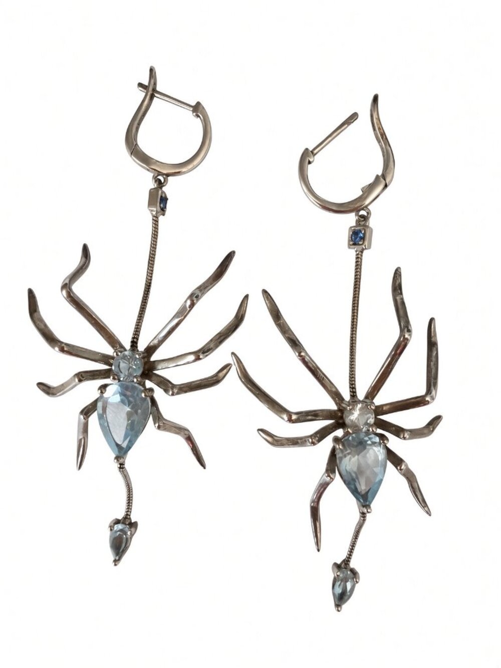 Sky Blue Topaz Spider Earrings & Ring Set 925 Silver Gothic